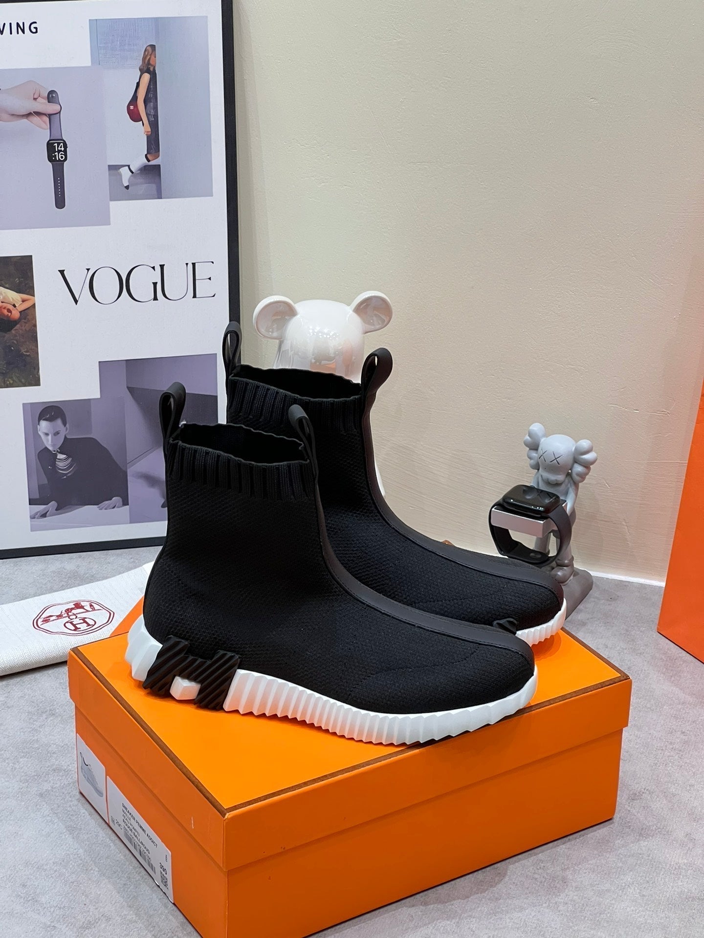 HERMES H FUN CLASSIC SNEAKER STYLISH BLACK FABRIC