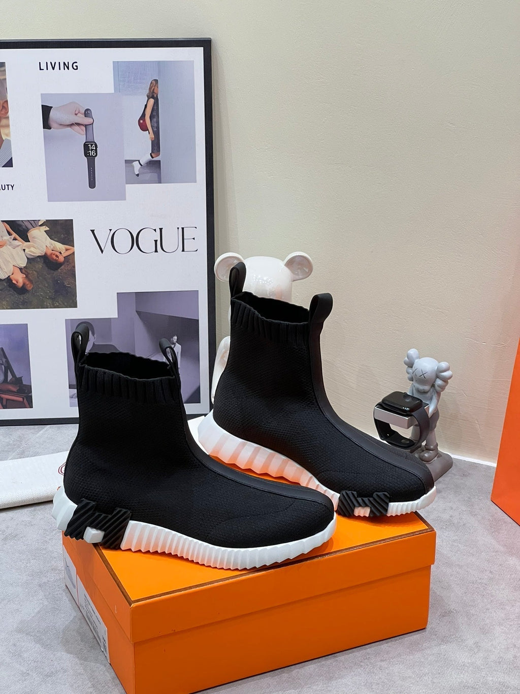 HERMES H FUN CLASSIC SNEAKER STYLISH BLACK FABRIC