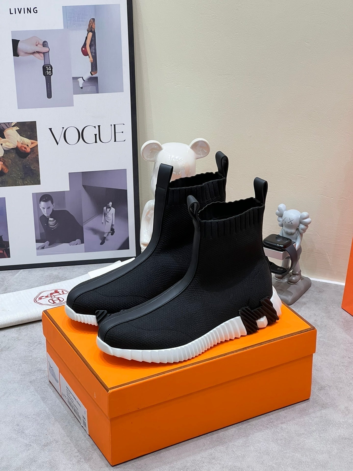 HERMES H FUN CLASSIC SNEAKER STYLISH BLACK FABRIC