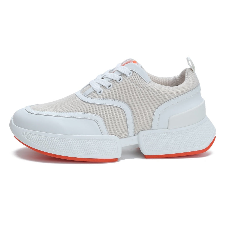 HERMES GIGA SNEAKER IN TAN BROWN STITCHED MESH AND WHITE CALFSKIN