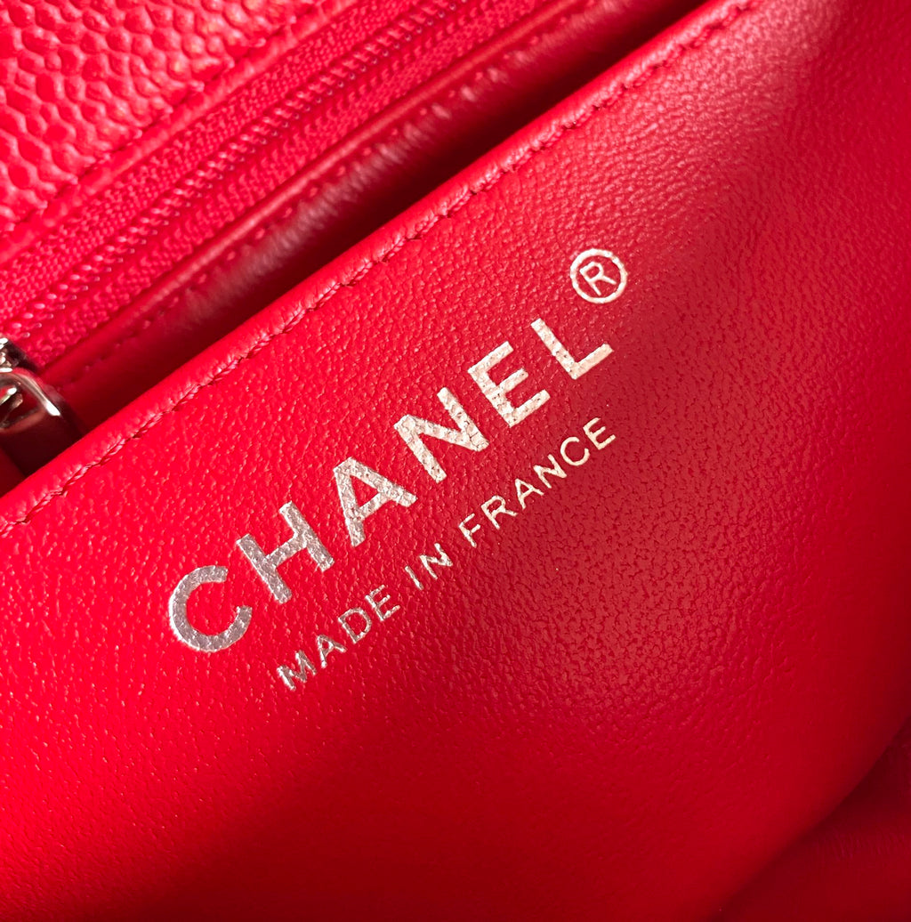 CHANEL MINI RECTANGLE FLAP BAG 20CM RED CAVIAR SILVER HARDWARE
