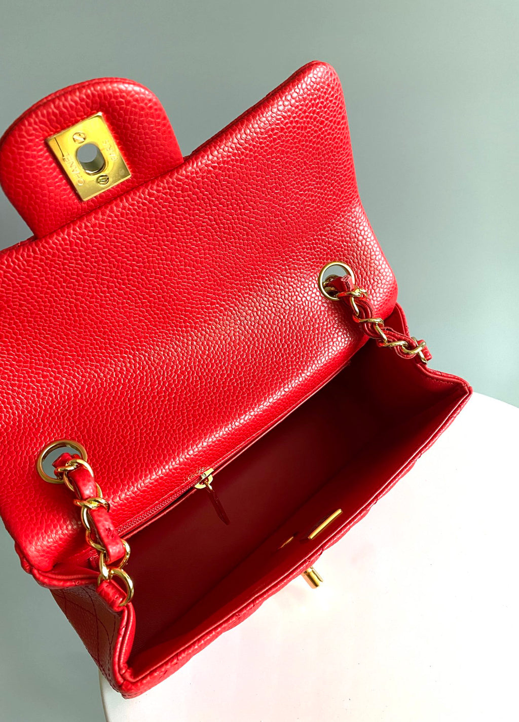 CHANEL MINI RECTANGLE FLAP BAG 20CM RED CAVIAR GOLD HARDWARE