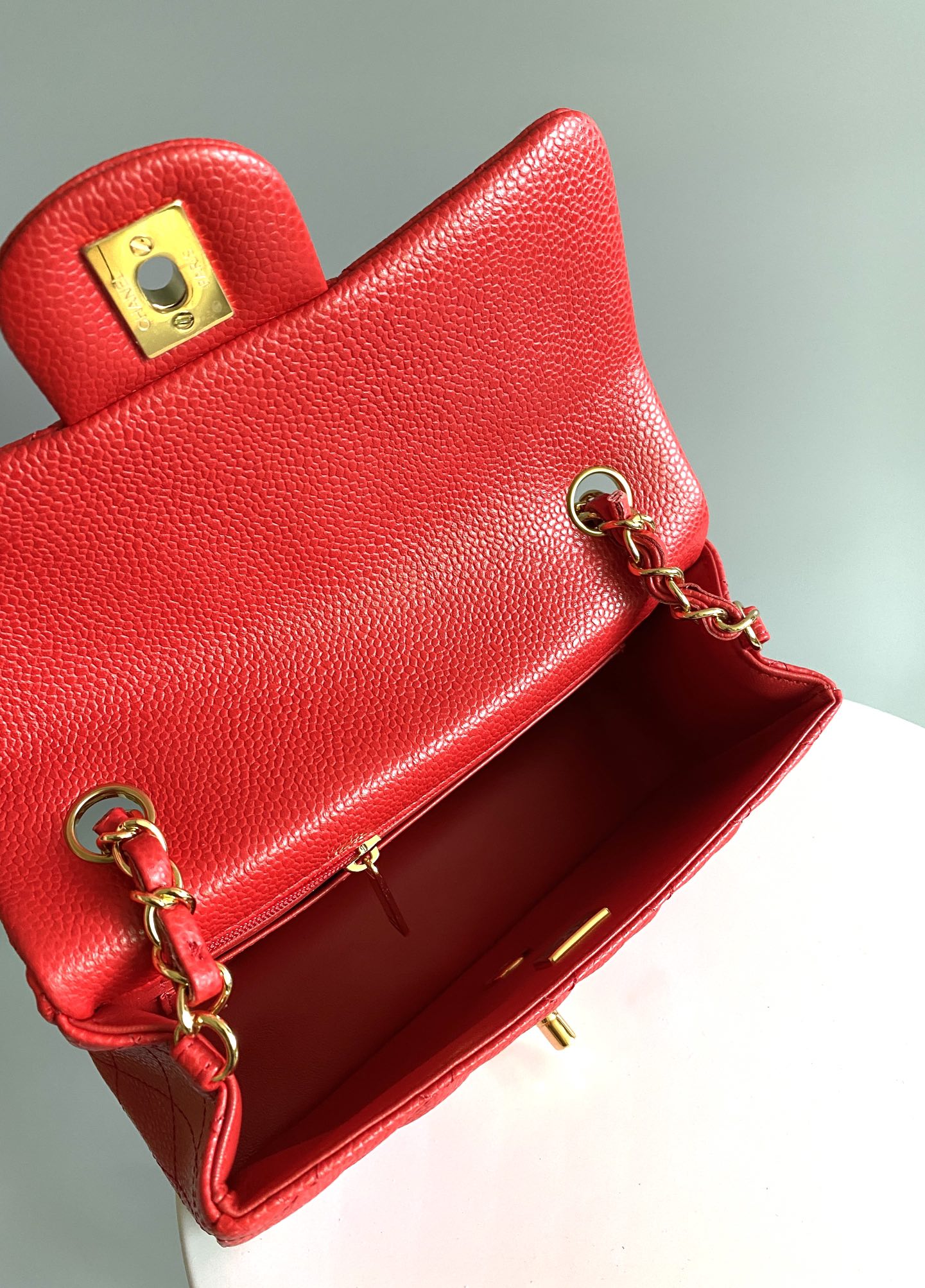 CHANEL MINI RECTANGLE FLAP BAG 20CM RED CAVIAR GOLD HARDWARE