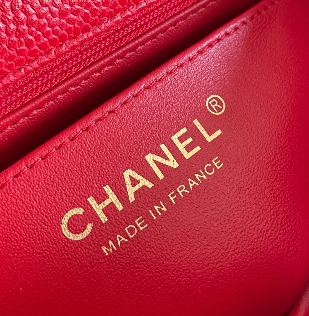 CHANEL MINI RECTANGLE FLAP BAG 20CM RED CAVIAR GOLD HARDWARE