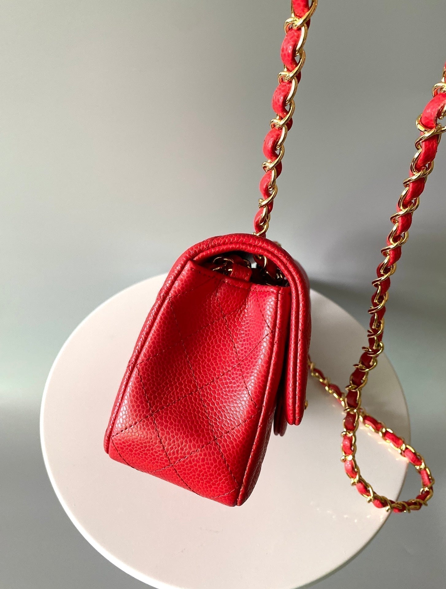 CHANEL MINI RECTANGLE FLAP BAG 20CM RED CAVIAR GOLD HARDWARE