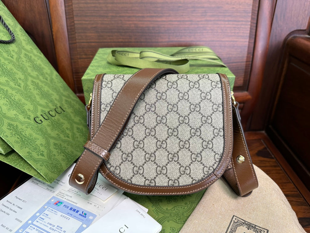 GUCCI 18 HORSEBIT 1955 MINI BAG BEIGE CANVAS AND EBONY CALFSKIN