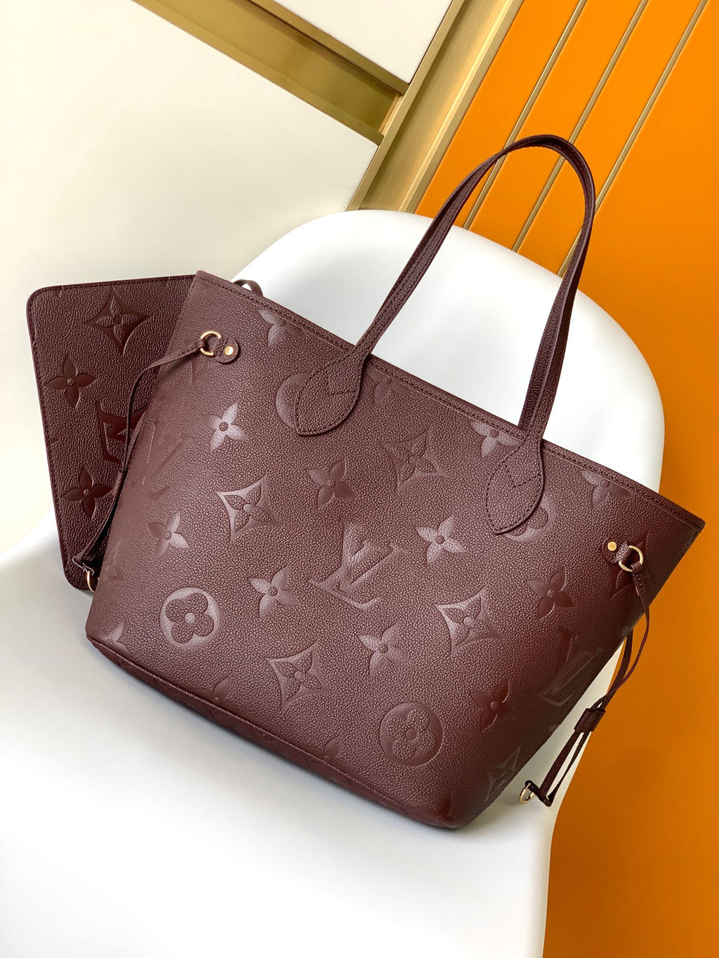 LOUIS VUITTON NEVERFULL MM 32 WINE MONOGRAM EMPREINTE LEATHER