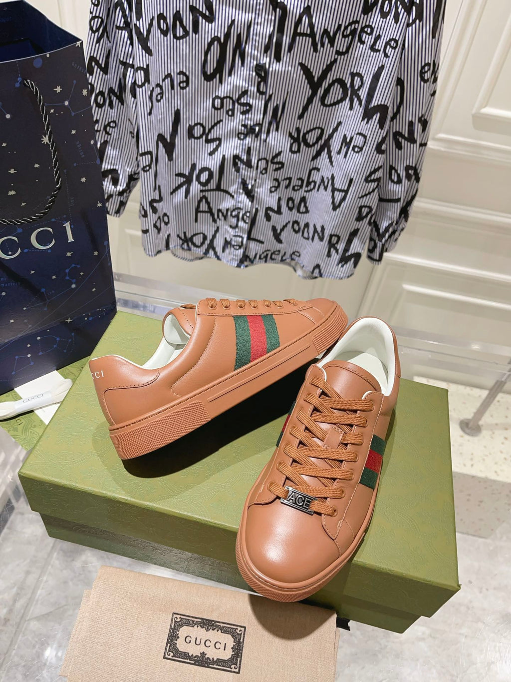 GUCCI ACE  SUPREME TRAINER TAWNY CALFSKIN