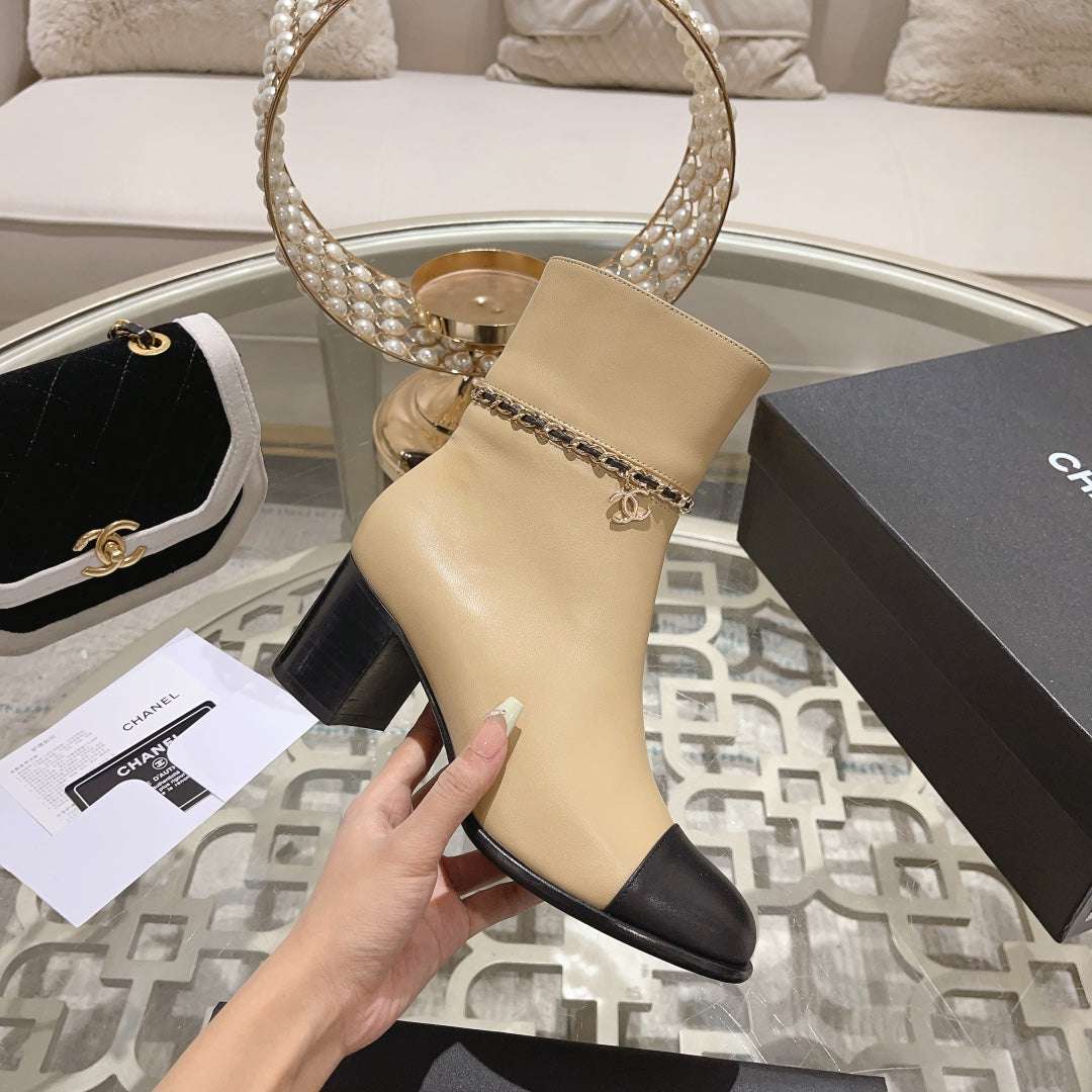 CHANEL MID-HEEL ANKLE BOOTS IN TORTILLA BROWN SMOOTH CALFSKIN