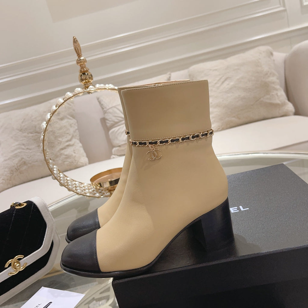 CHANEL MID-HEEL ANKLE BOOTS IN TORTILLA BROWN SMOOTH CALFSKIN