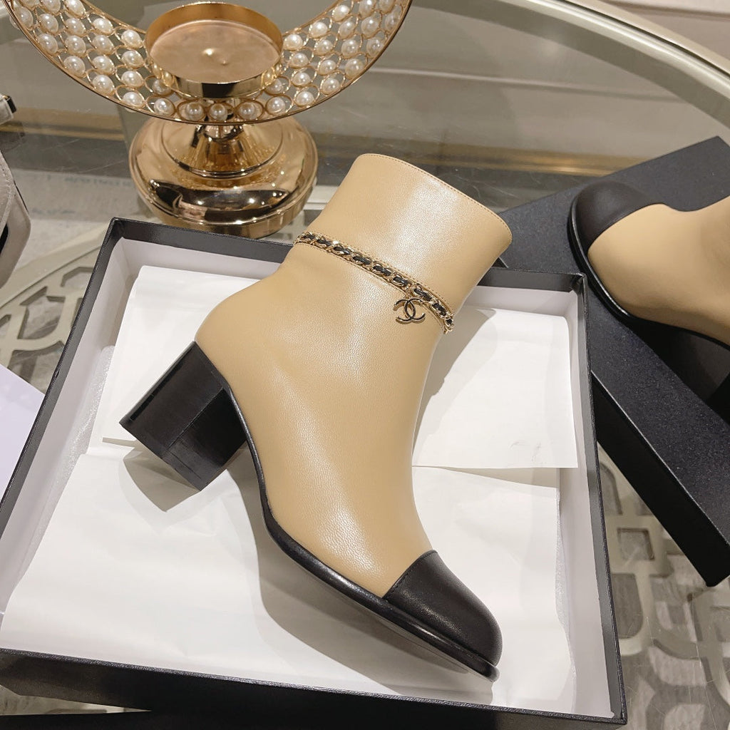 CHANEL MID-HEEL ANKLE BOOTS IN TORTILLA BROWN SMOOTH CALFSKIN