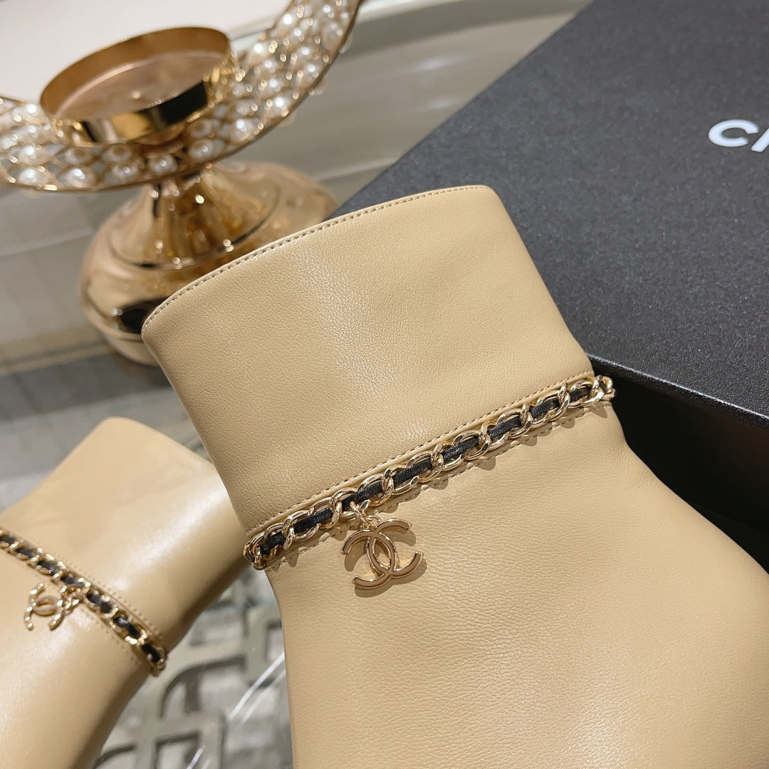 CHANEL MID-HEEL ANKLE BOOTS IN TORTILLA BROWN SMOOTH CALFSKIN