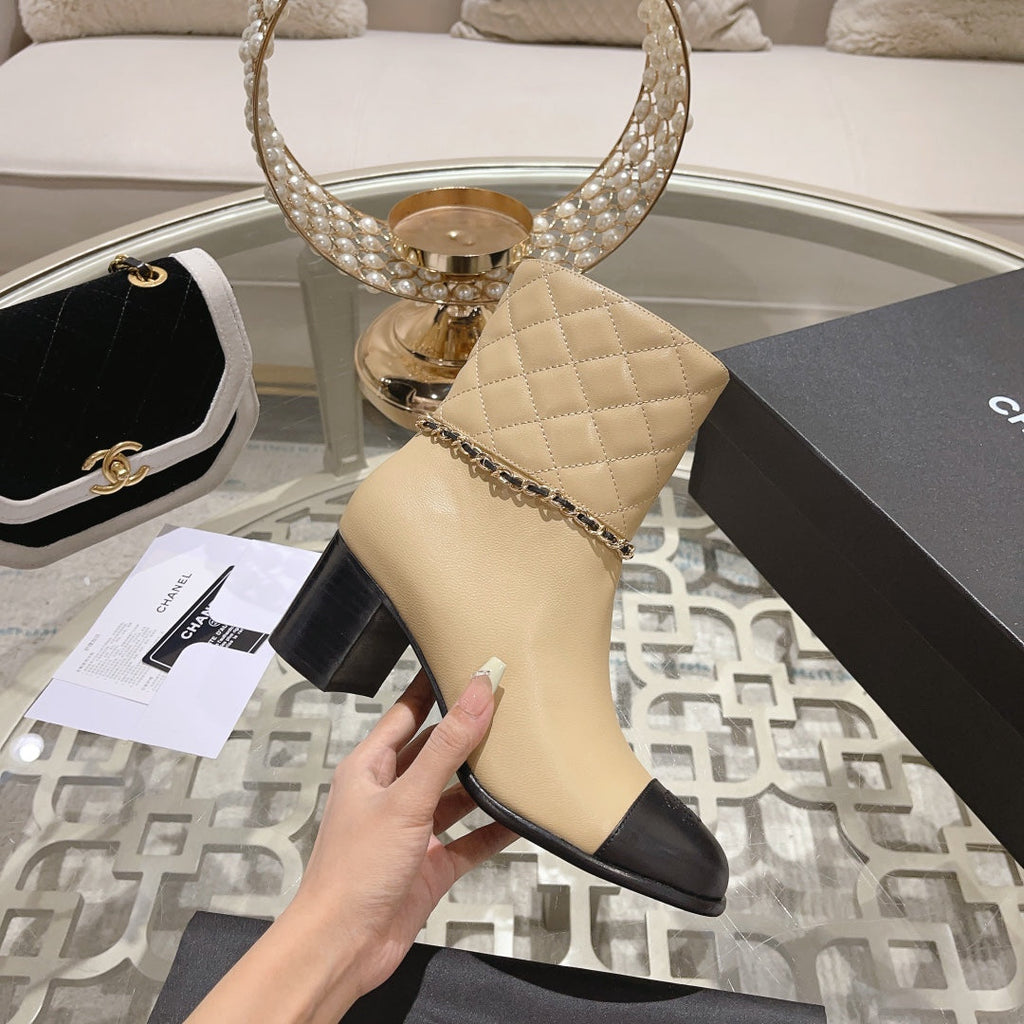 CHANEL MID-HEEL ANKLE BOOTS IN TORTILLA BROWN CALFSKIN