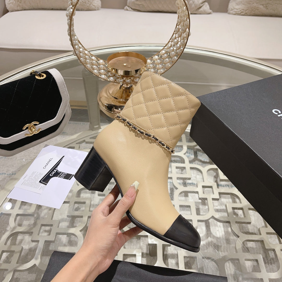 CHANEL MID-HEEL ANKLE BOOTS IN TORTILLA BROWN CALFSKIN