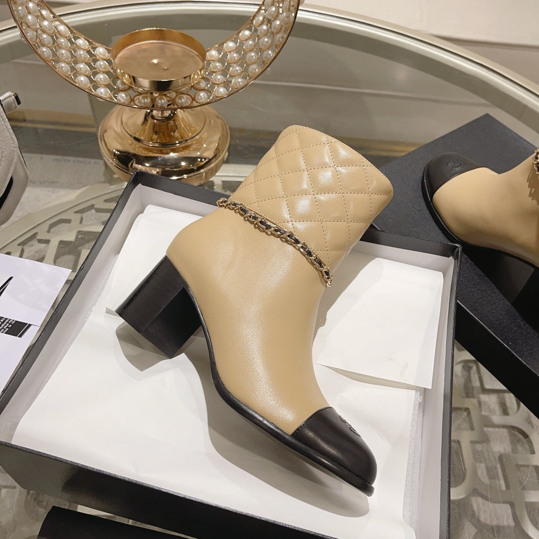 CHANEL MID-HEEL ANKLE BOOTS IN TORTILLA BROWN CALFSKIN