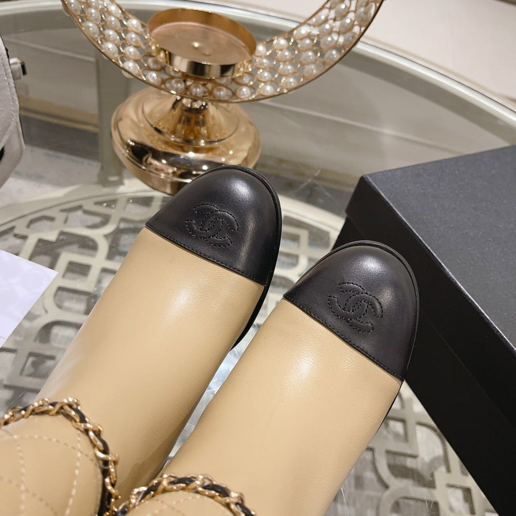 CHANEL MID-HEEL ANKLE BOOTS IN TORTILLA BROWN CALFSKIN