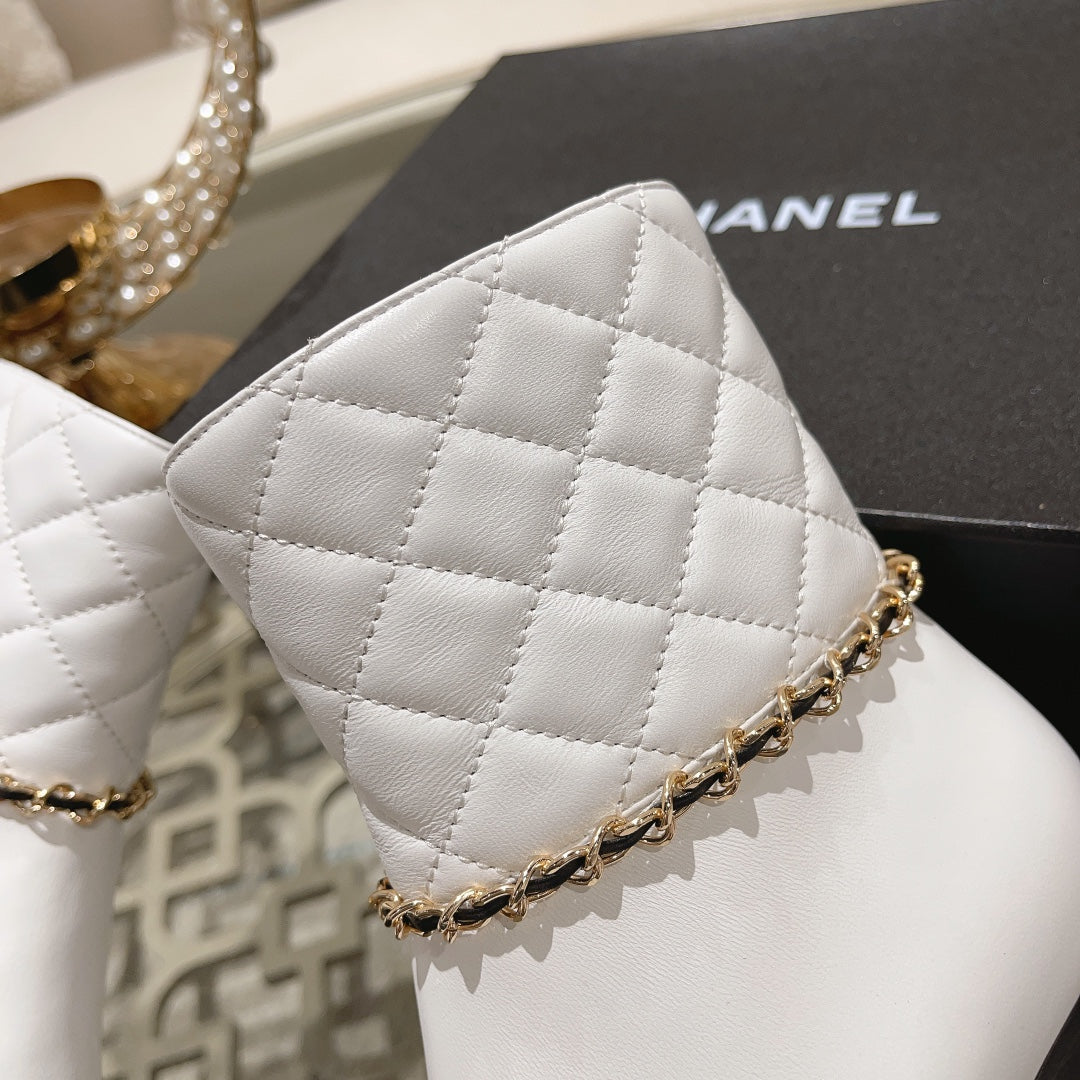 CHANEL MID-HEEL ANKLE BOOTS IN WHITE CALFSKIN