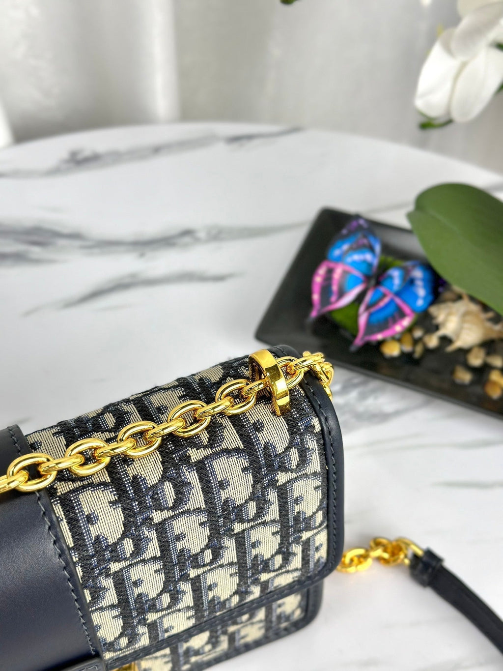 DIOR MONTAIGNE 25 BAG IN  BLUE OBLIQUE JACQUARD