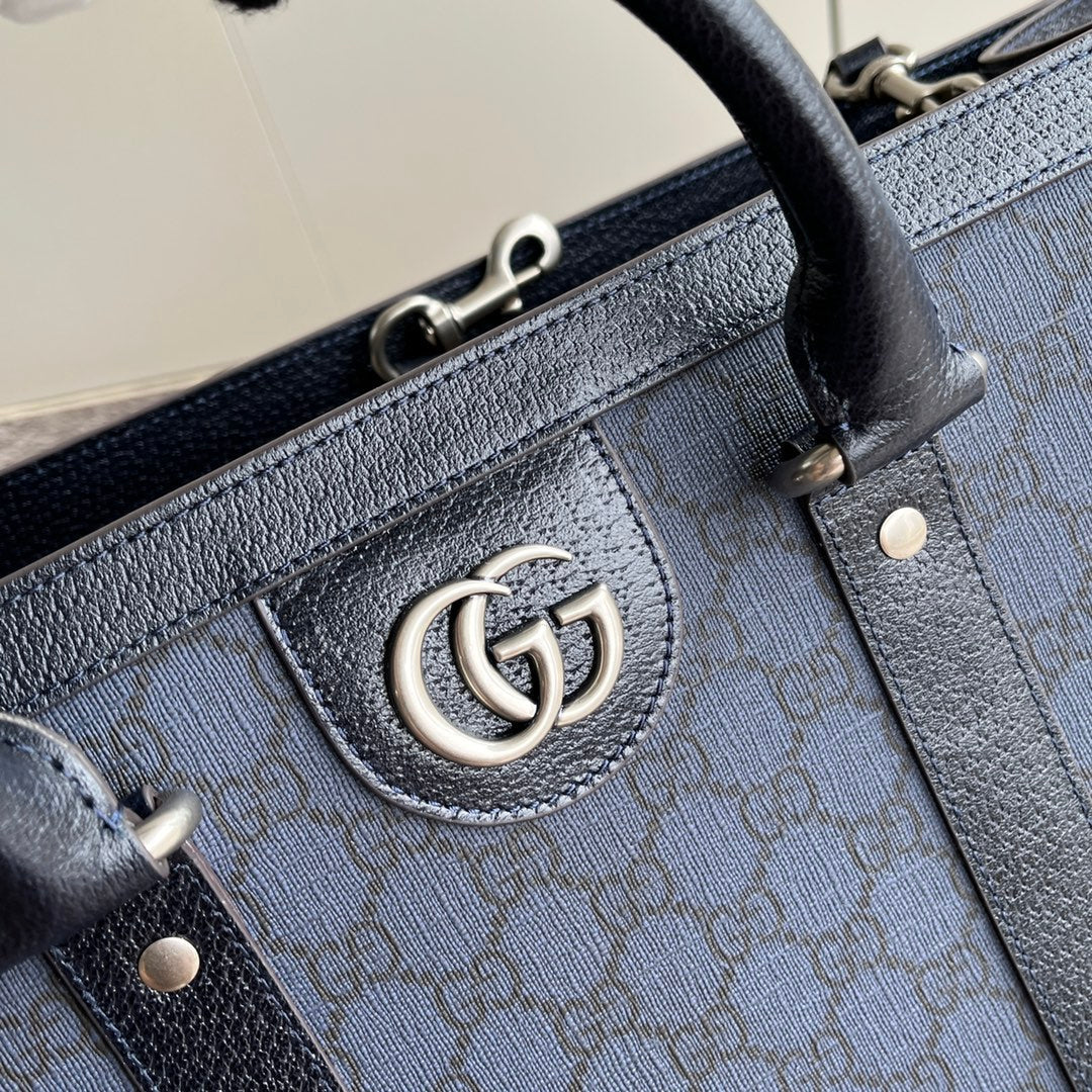 GUCCI OPHIDIA LARGE TOTE BAG 43 IN DARK BLUE AND BLACK  CALFSKIN