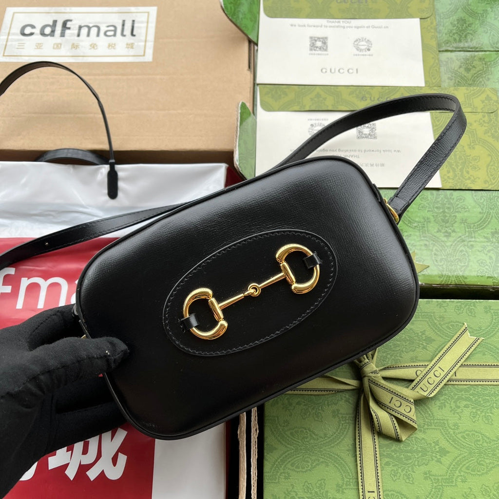 GUCCI HORSEBIT 1955 SMALL CAMERA BAG 20 IN BLACK CALFSKIN