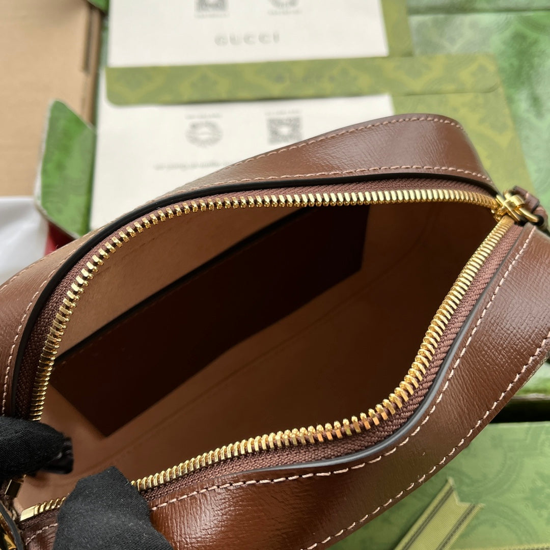 GUCCI HORSEBIT 1955 SMALL CAMERA BAG 20 IN BEIGE AND EBONY  BROWN CALFSKIN