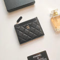 CHANEL ZIPPED CARD HOLDER 11.5 BLACK GRAINED CALFSKIN GOLD ICON