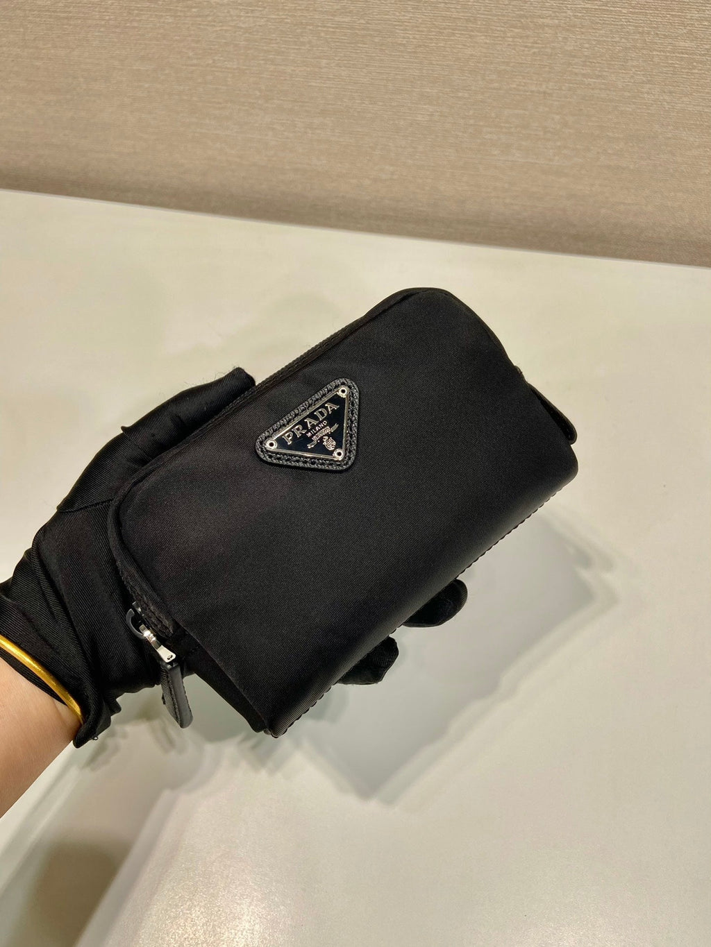 PRADA CLUTCH 12 IN BLACK RE-NYLON