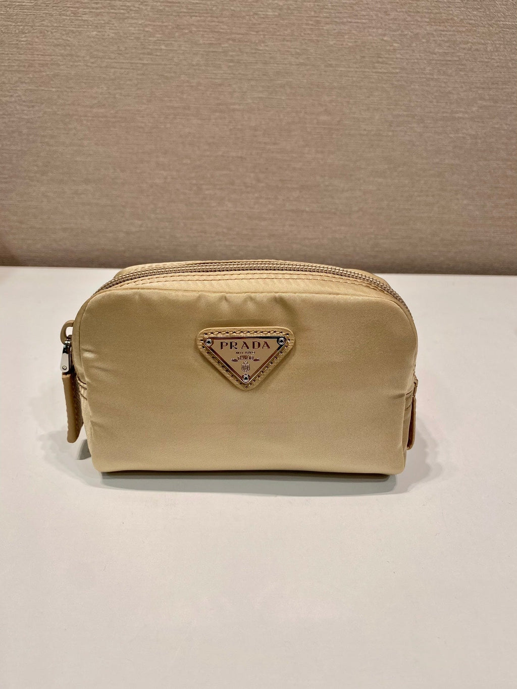 PRADA CLUTCH 12 IN TAN BROWN RE-NYLON