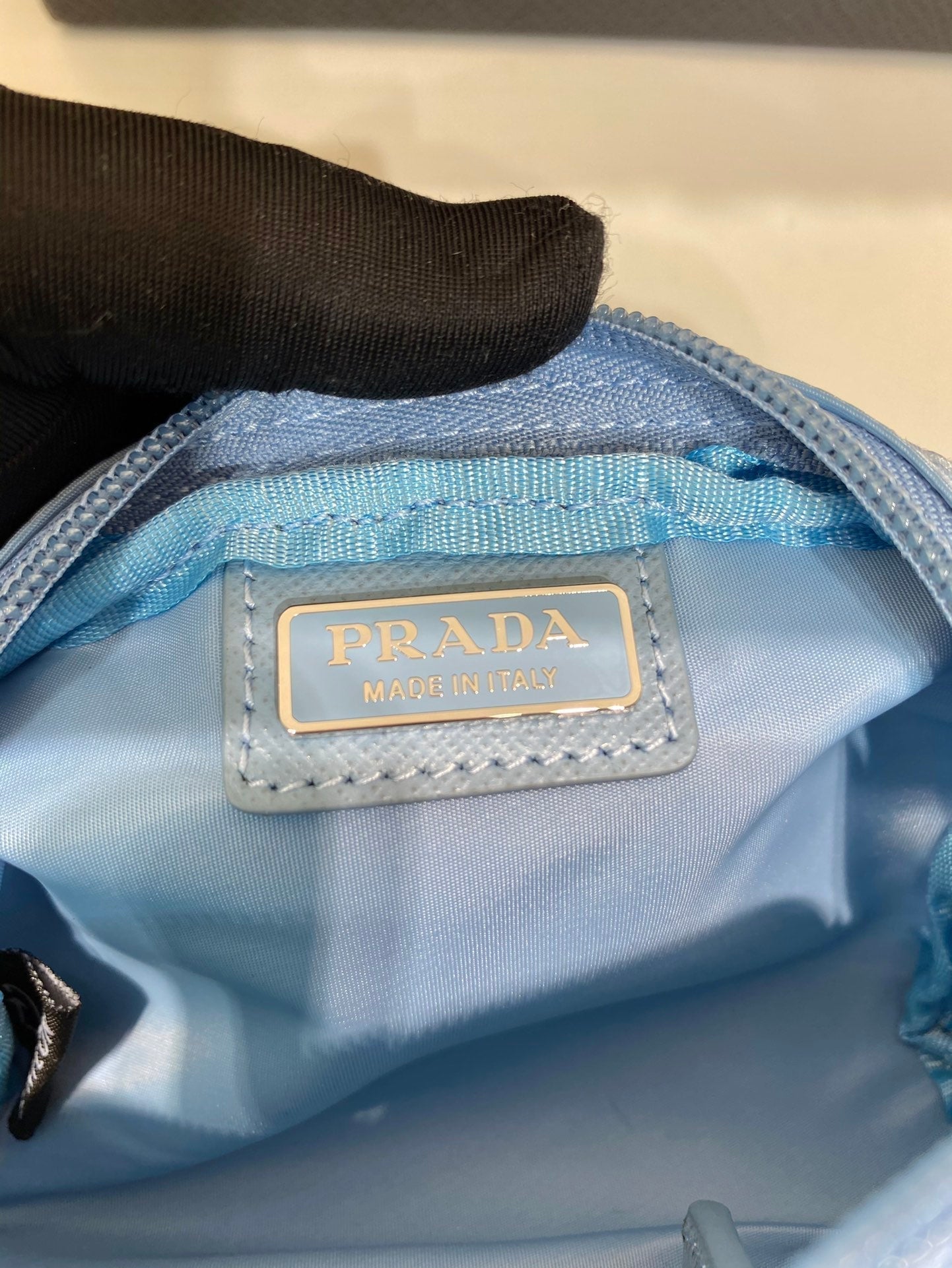 PRADA CLUTCH 12 IN CERULEAN BLUE RE-NYLON