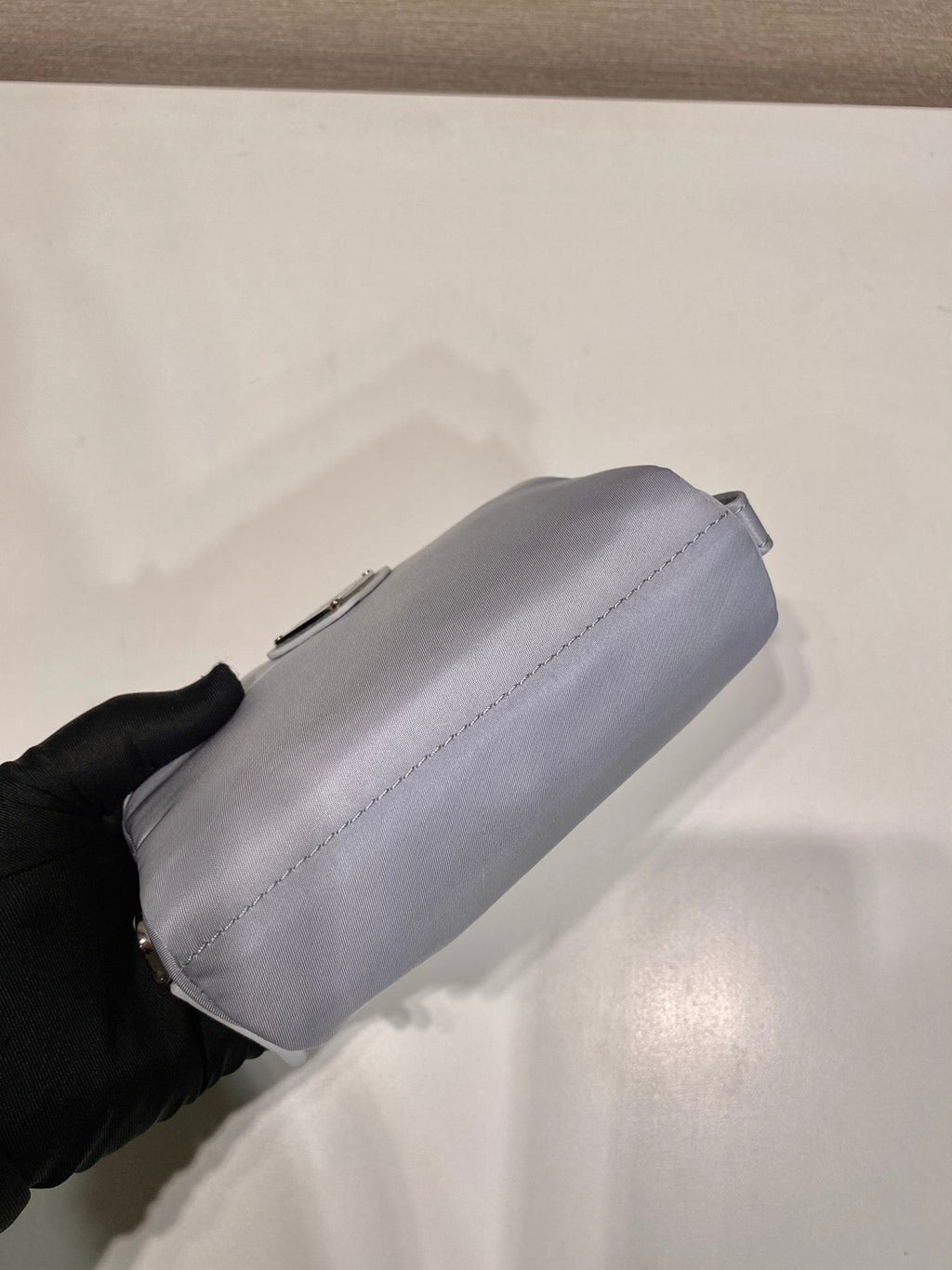 PRADA CLUTCH 12 IN LIGHT GREY RE-NYLON