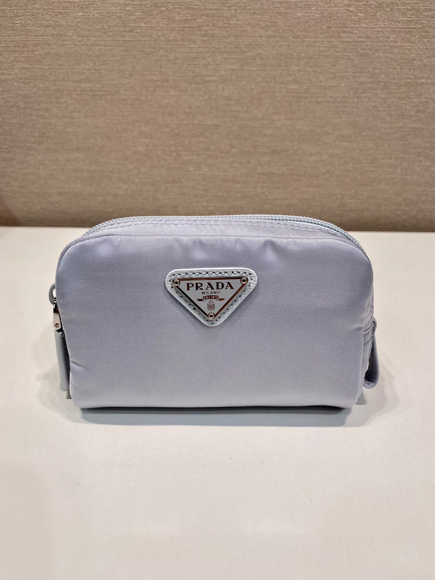 PRADA CLUTCH 12 IN LIGHT GREY RE-NYLON