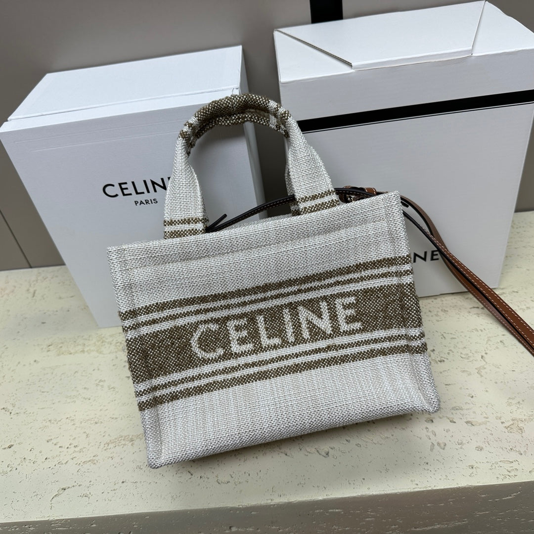 CELINE CABAS THAIS 26 CALFSKIN JACQUARD TOBACCO / TAN