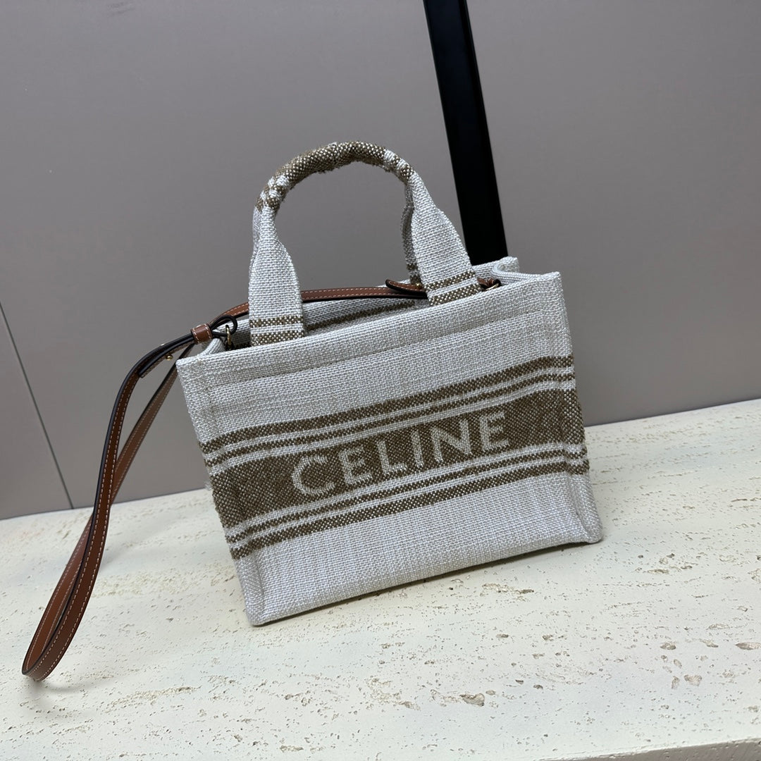 CELINE CABAS THAIS 26 CALFSKIN JACQUARD TOBACCO / TAN