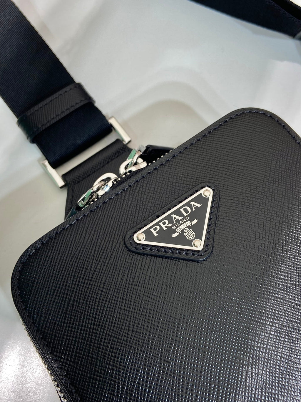 PRADA CHEST BAG 20 IN BLACK SAFFIANO LEATHER