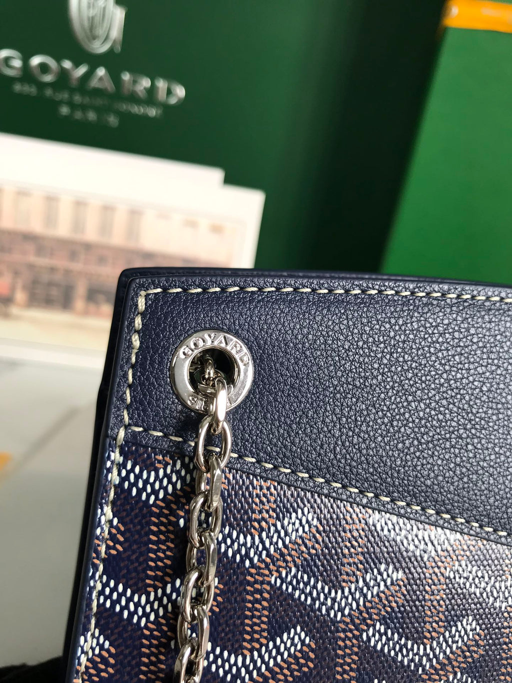 ROUETTE STRUCTURÉ MINI BAG 21 IN NAVY BLUE GOYARDINE CANVAS AND CALFSKIN