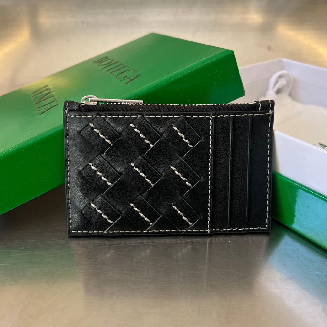 BOTTEGA VENETA ZIPPED CARD CASE 11 BLACK CALFSKIN