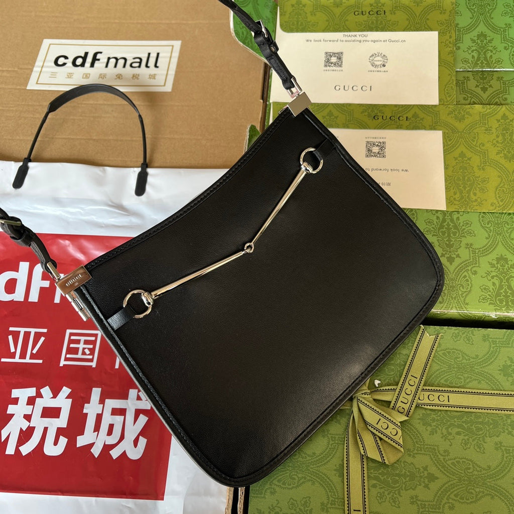 GUCCI SLIM HORSEBIT SMALL SHOULDER BAG 23 IN BLACK CALFSKIN PALLADIUM HARDWARE