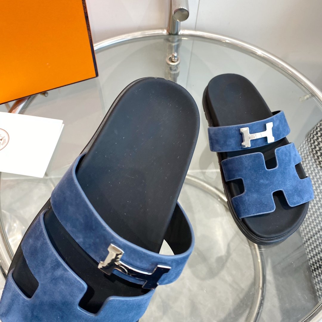 HERMES Chypre Sandal Blue Suede