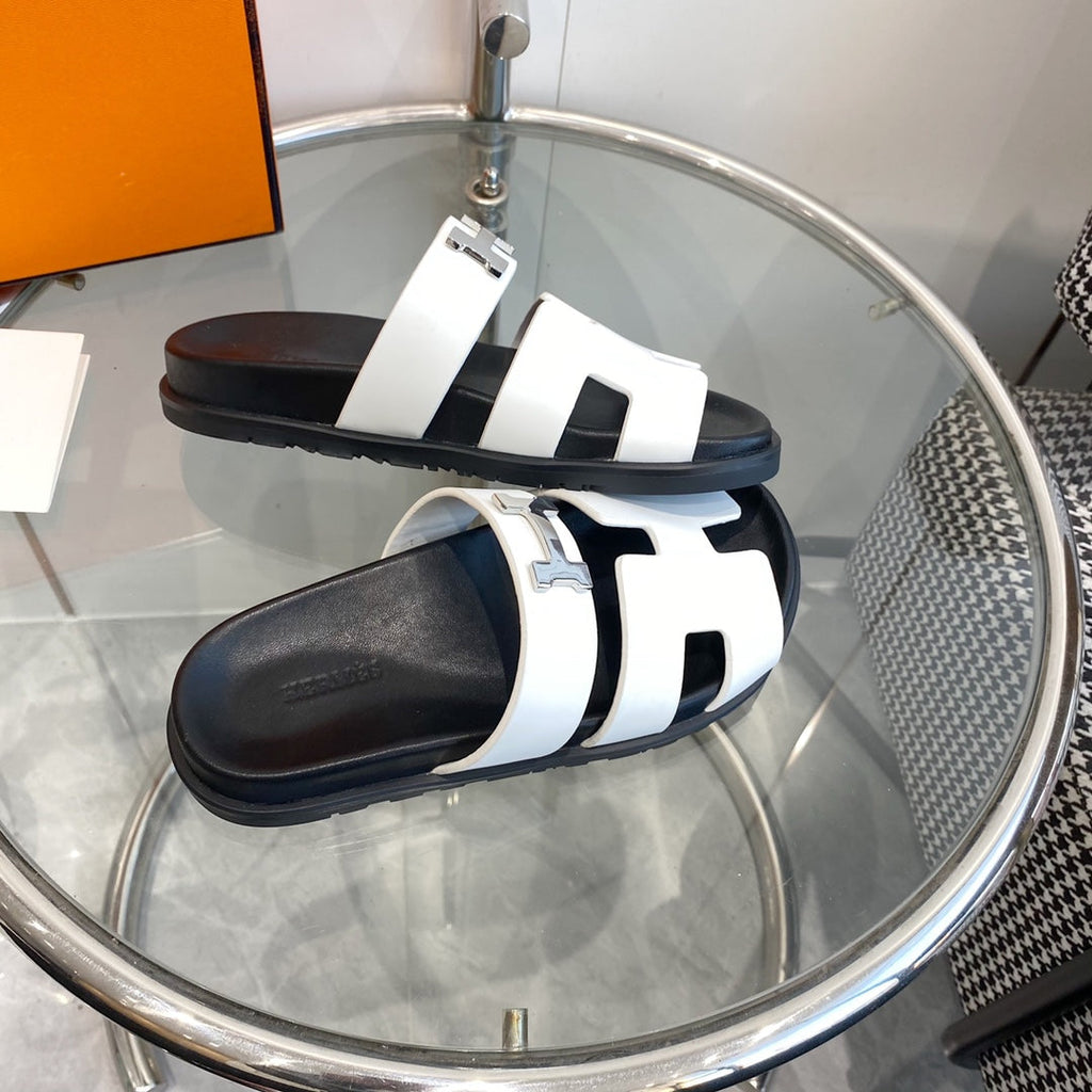HERMES Chypre Sandal White Leather