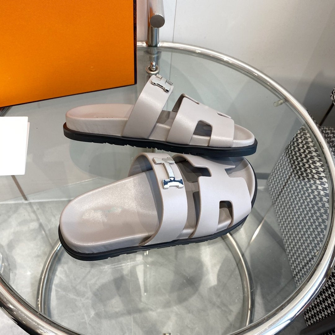 HERMES Chypre Sandal Gray Leather