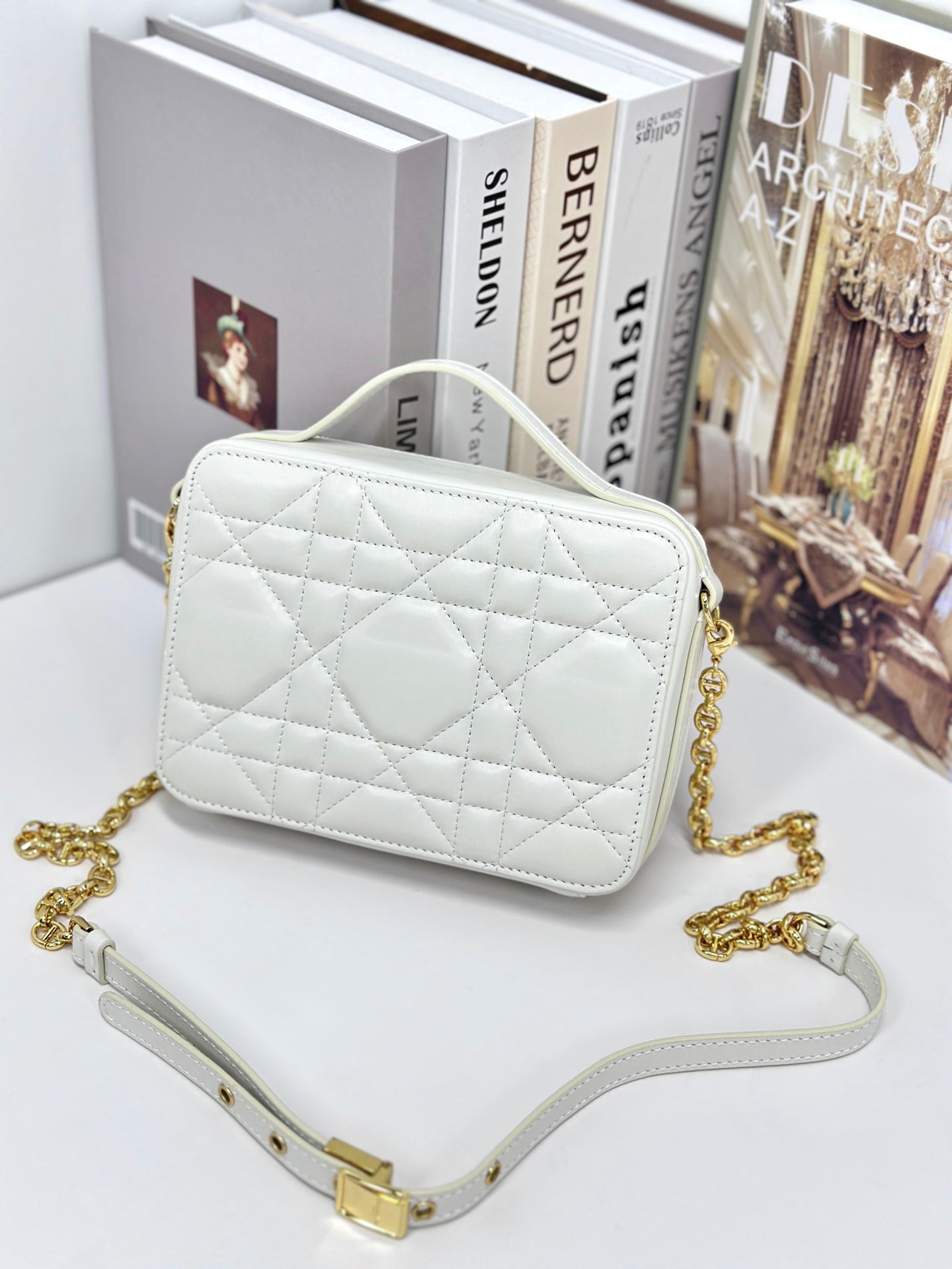 DIOR CARO BOX 19 IN WHITE CALFSKIN