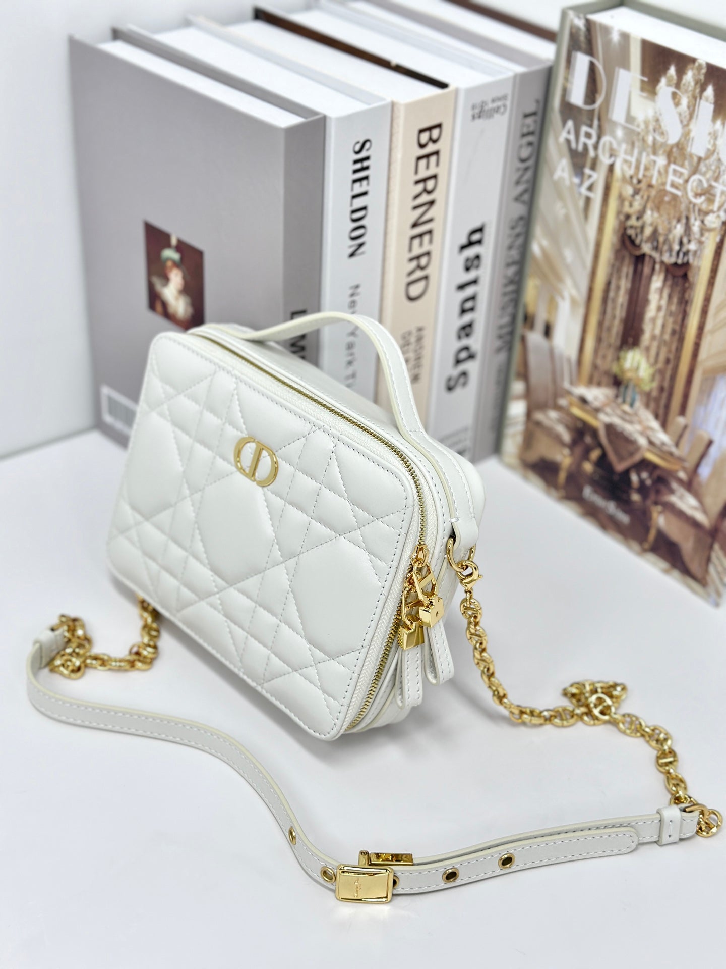 DIOR CARO BOX 19 IN WHITE CALFSKIN