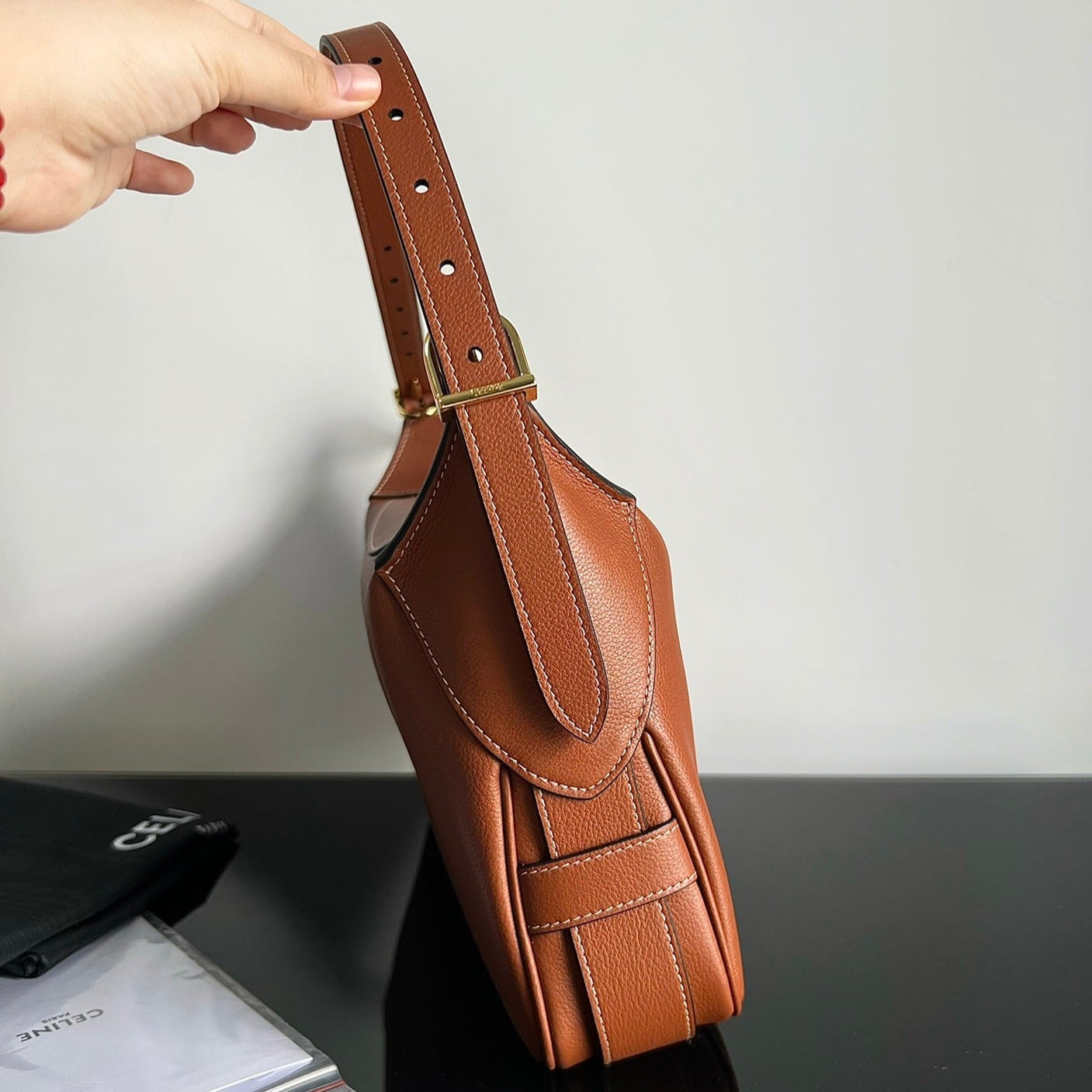 CELINE UNDERARM BAG 34 SOFT TAN BROWN CALFSKIN