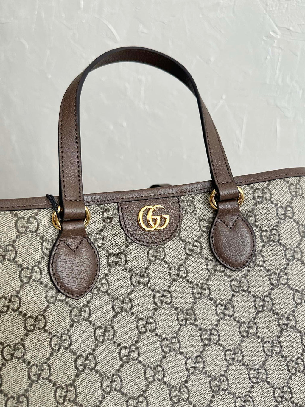 GUCCI OPHIDIA SMALL TOTE BAG 31 BEIGE CANVAS AND BROWN CALFSKIN