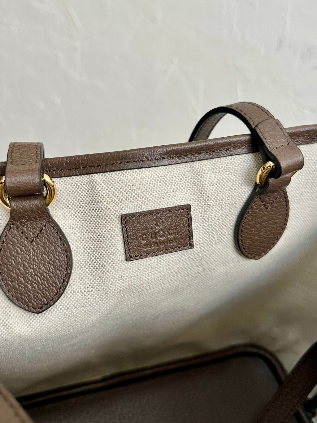 GUCCI OPHIDIA SMALL TOTE BAG 31 BEIGE CANVAS AND BROWN CALFSKIN