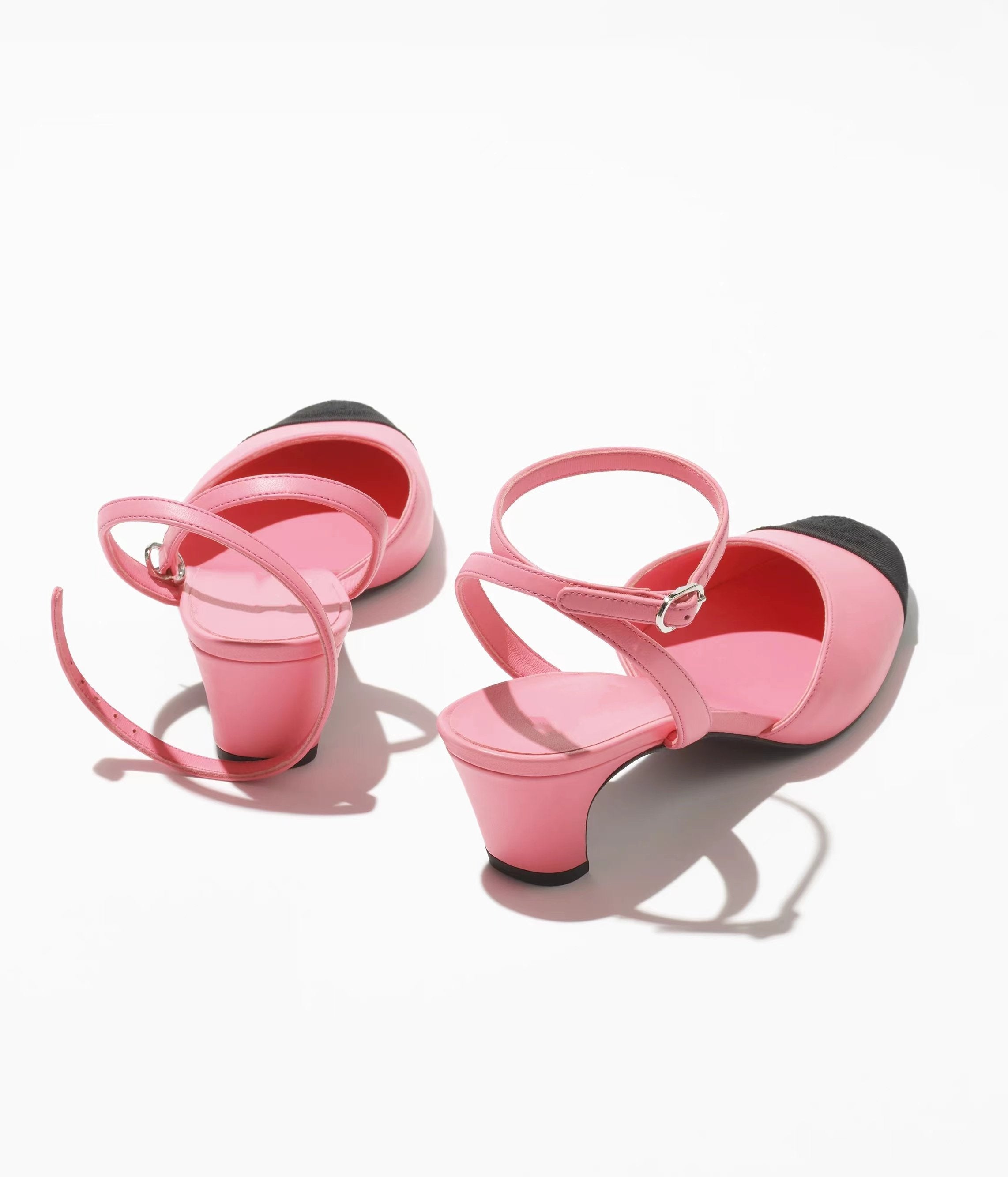 CHANEL high slingbacks pink black grosgrain