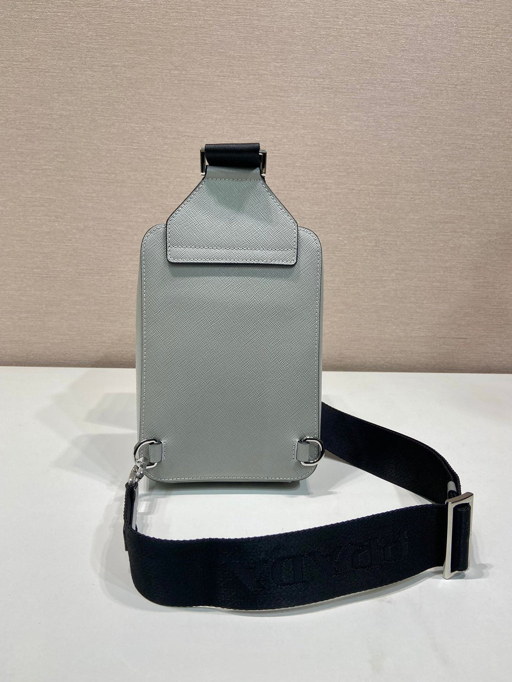 PRADA CHEST BAG 20 IN ECHO GRAY SAFFIANO LEATHER
