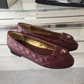 CHANEL ballet flat quilted wine gold  lock