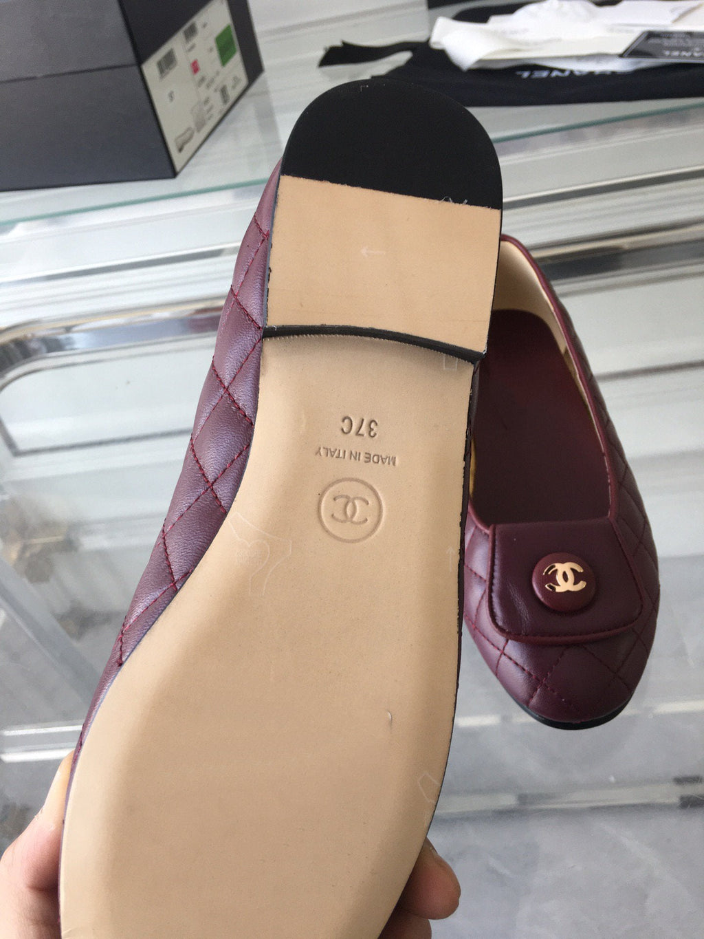 CHANEL ballet flat quilted wine gold  lock