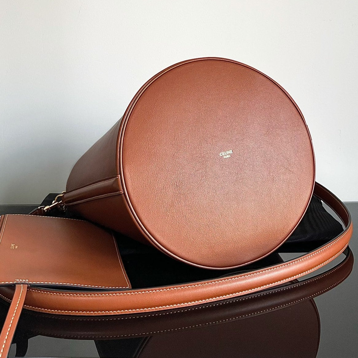 CELINE WOOL BUCKET BAG 24 RUST ORANGE ORIGINAL CALFSKIN